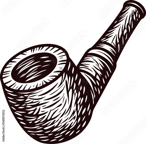 Hand drawn vintage wooden smoking pipe illustration engraved sketch of classic tobacco pipe isolated on white