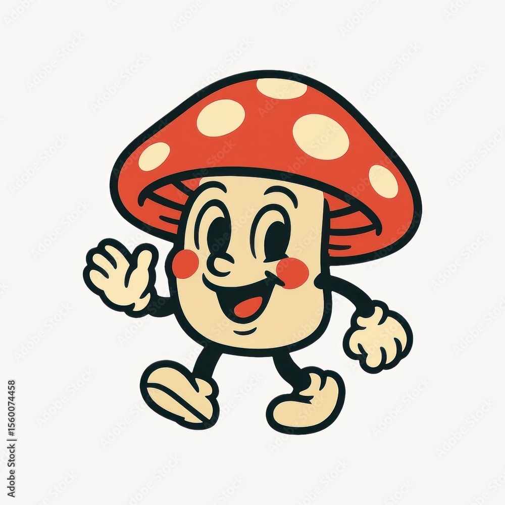 Fototapeta premium Cheerful cartoon mushroom character.