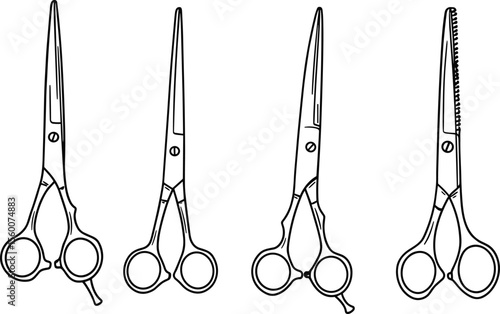 Professional hair cutting tools, barber scissors set, precision shears collection, hairstyling equipment, salon essentials, high-quality haircutting instruments, grooming gear for stylists