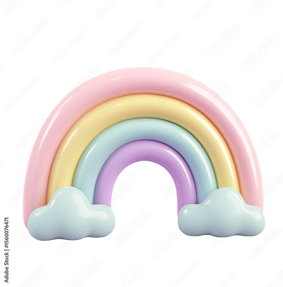 Pastel rainbow with clouds. 3D render of a rainbow Pastel rainbow with clouds. 3D render of a rainbow