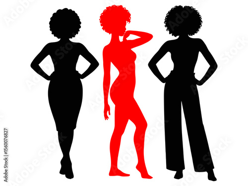 Silhouette of stylish african american women with afro hairstyles vector