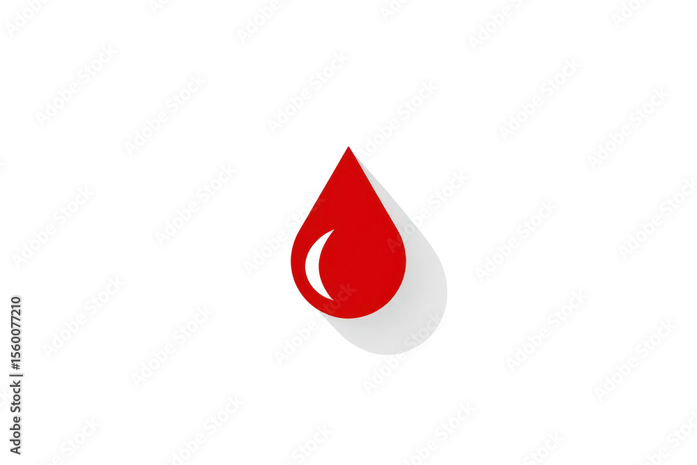 Fototapeta premium 2d icon of a simple, stylized drop of red blood, minimalist design, solid red color, clean sharp lines, no shadows, isolated on a plain white background