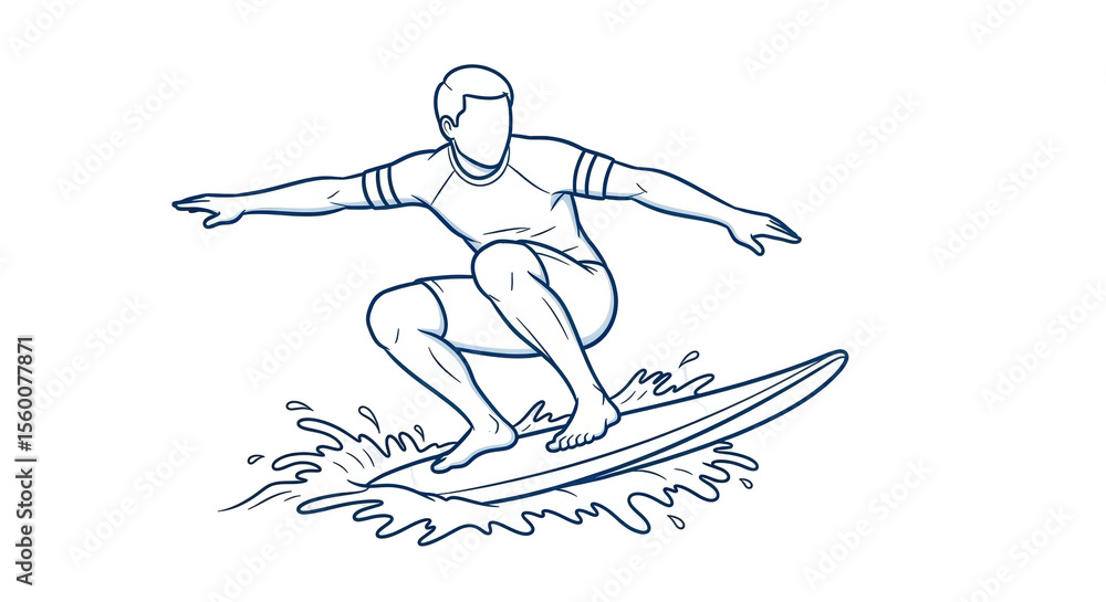 Fototapeta premium Isolated Surfer Silhouette Drawing