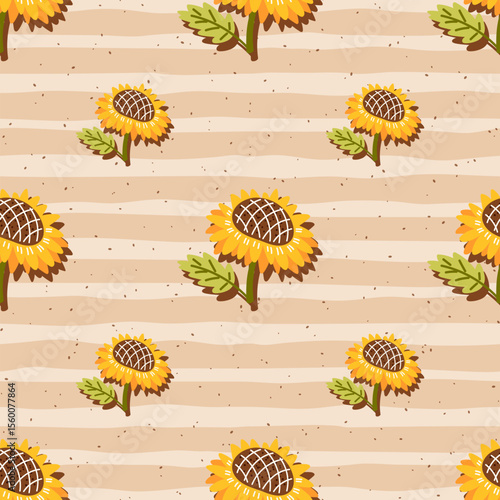 Seamless vector pattern with sunflowers in warm yellow and orange tones. Suitable for textiles, Cozy design for fabric, wallpaper, and seasonal wrapping