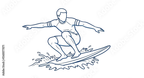 Isolated Surfer Silhouette Drawing