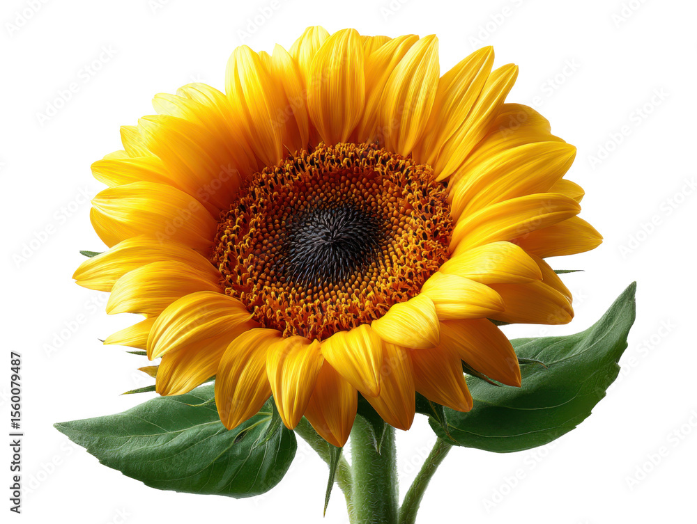 Obraz premium Sunflower's Sunny Embrace: A vibrant sunflower, radiating warmth and joy, showcases its bright yellow petals and dark center, capturing the essence of summer and natural beauty. 