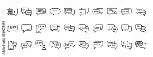Chat Icon Set. Containing message, communication, speech bubble, talk, texting, chat box, dialogue, conversation, feedback, and support icons. Solid icon collection.
