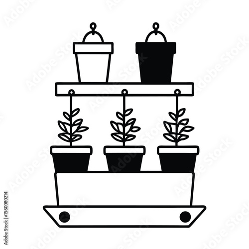 Tiered herb arrangement with labeled potted plants Vector illustration