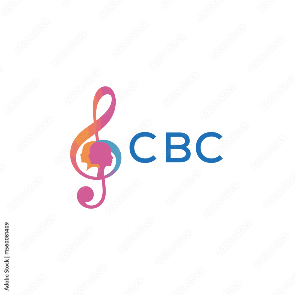 Fototapeta premium CBC “Abstract music school logo with people and melody icon” CBC Later Logo, “Modern music therapy logo with faces and note symbol” 
