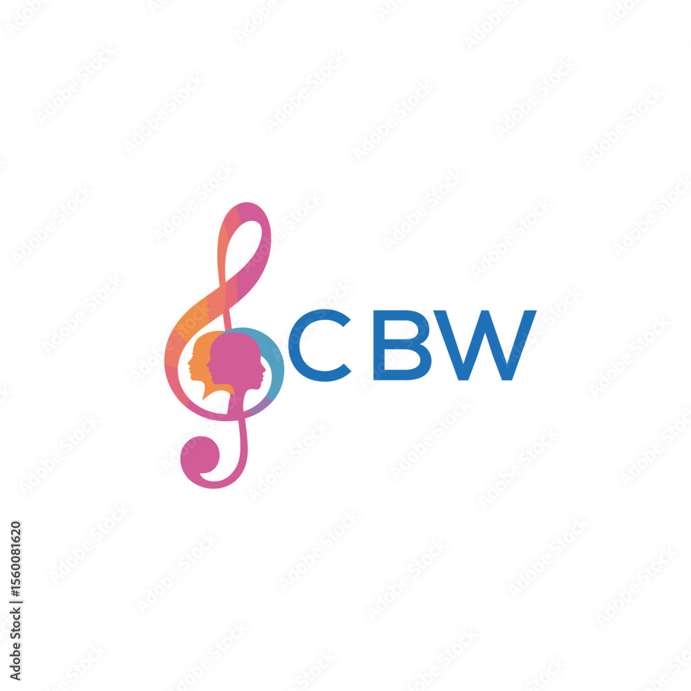 Fototapeta premium CBW “Abstract music school logo with people and melody icon” CBW Later Logo, “Modern music therapy logo with faces and note symbol” 