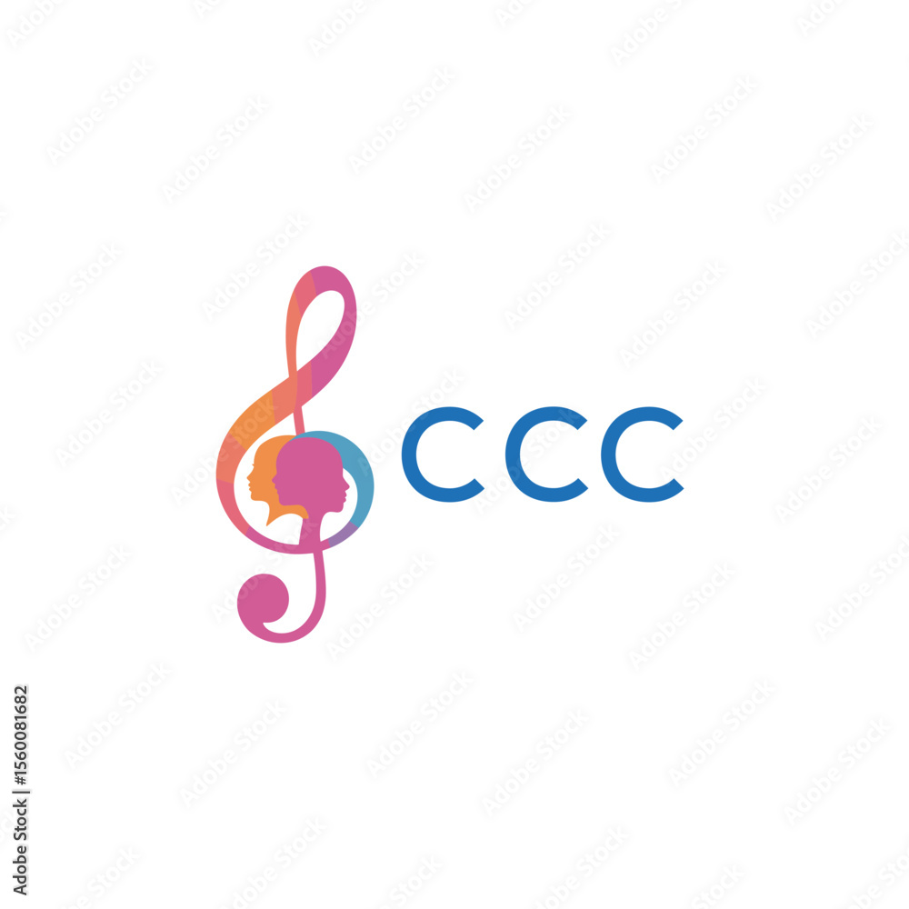 Obraz premium CCA “Abstract music school logo with people and melody icon” CCA Later Logo, “Modern music therapy logo with faces and note symbol”