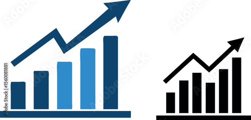 3D Isometric Business Growth Bar Chart with Upward Blue Arrow