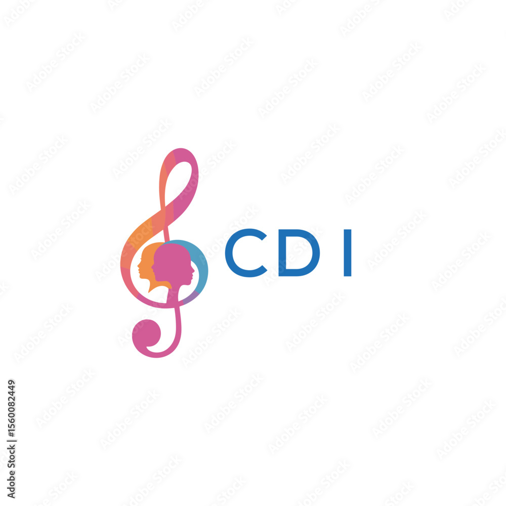 Fototapeta premium CDI “Abstract music school logo with people and melody icon” CDI Later Logo, “Modern music therapy logo with faces and note symbol”