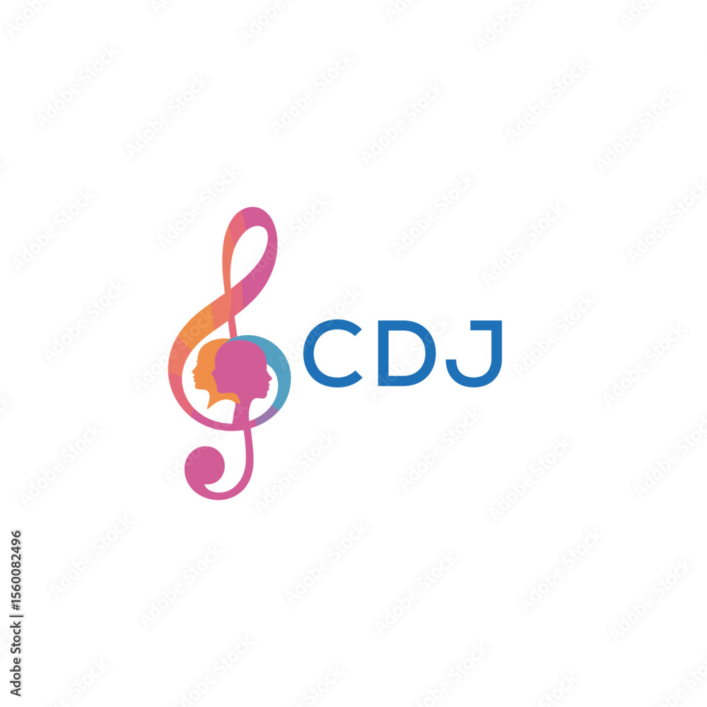 Fototapeta premium CDJ “Abstract music school logo with people and melody icon” CDJ Later Logo, “Modern music therapy logo with faces and note symbol” 