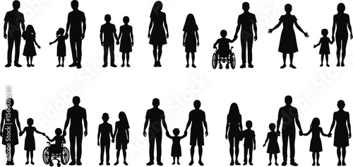 Diverse Families Silhouettes of Parents and Children Representing Different Family Structures and Abilities