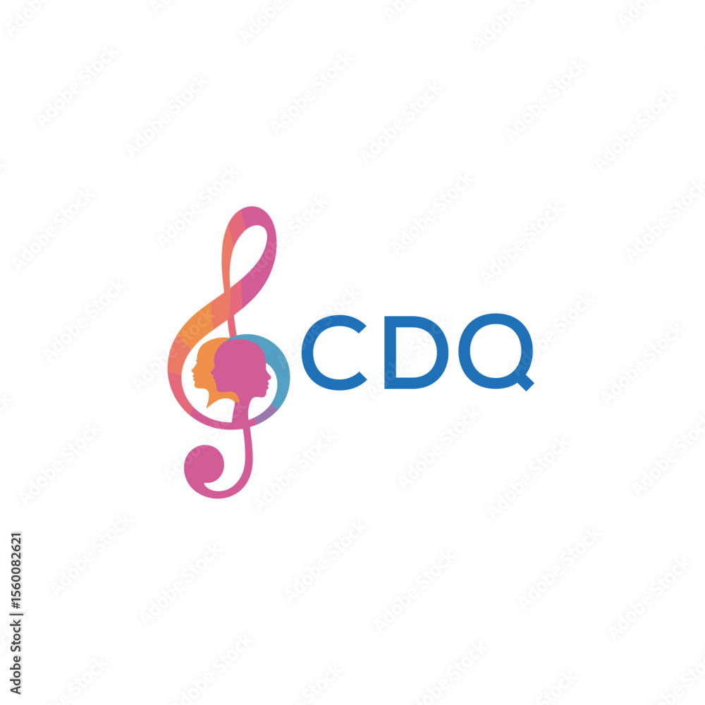 Fototapeta premium CDQ “Abstract music school logo with people and melody icon” CDQ Later Logo, “Modern music therapy logo with faces and note symbol” 