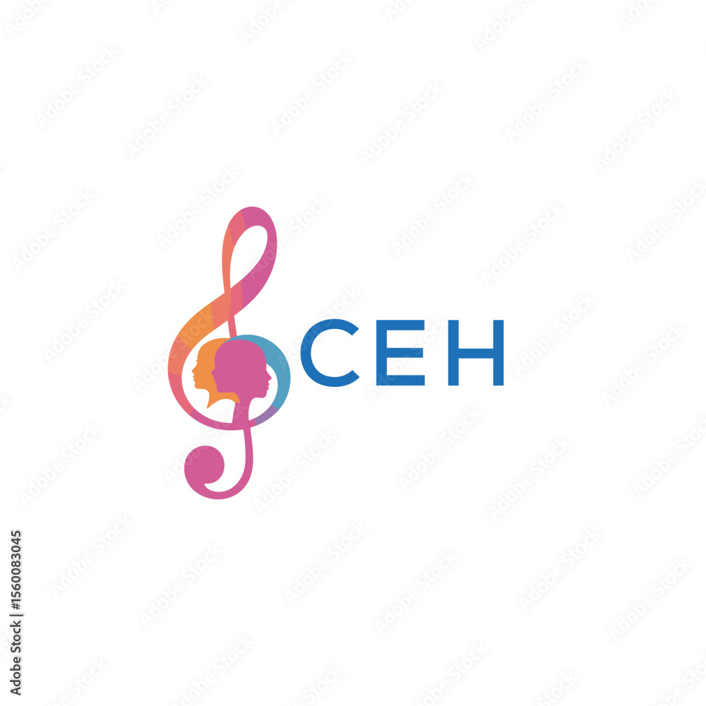Obraz premium CEH “Abstract music school logo with people and melody icon” CEH Later Logo, “Modern music therapy logo with faces and note symbol” 