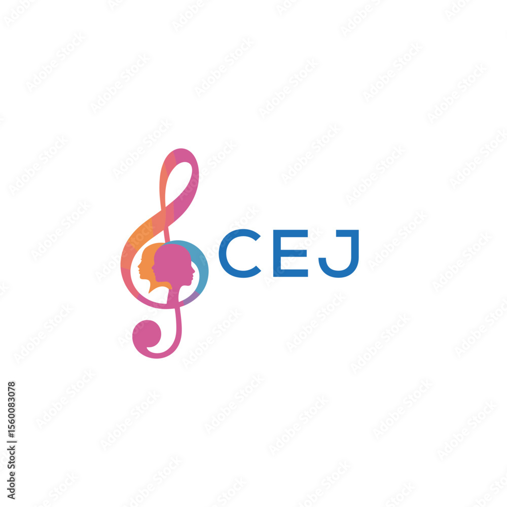 Obraz premium CEJ “Abstract music school logo with people and melody icon” CEJ Later Logo, “Modern music therapy logo with faces and note symbol”