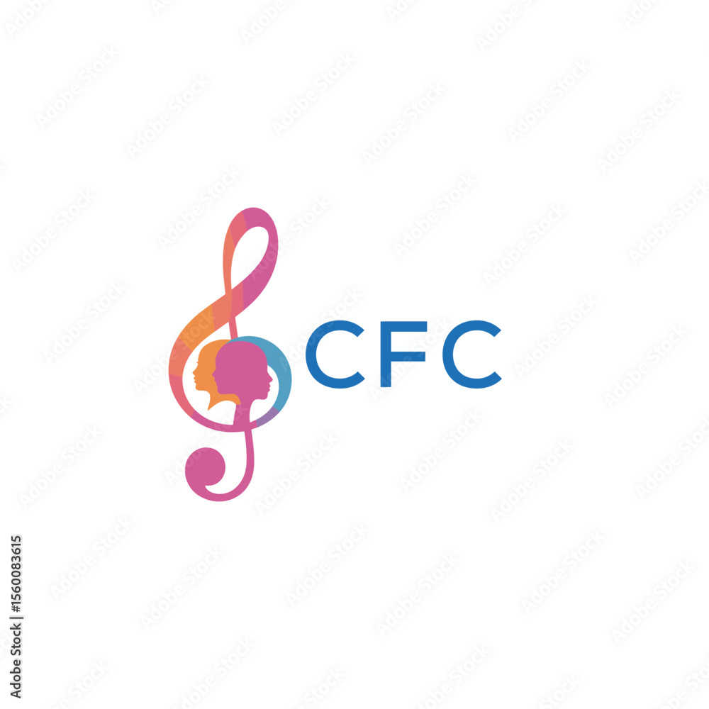 Fototapeta premium CFC “Abstract music school logo with people and melody icon” CFC Later Logo, “Modern music therapy logo with faces and note symbol” 
