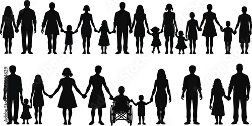 Diverse Families Holding Hands A Silhouette Representation of Unity and Togetherness