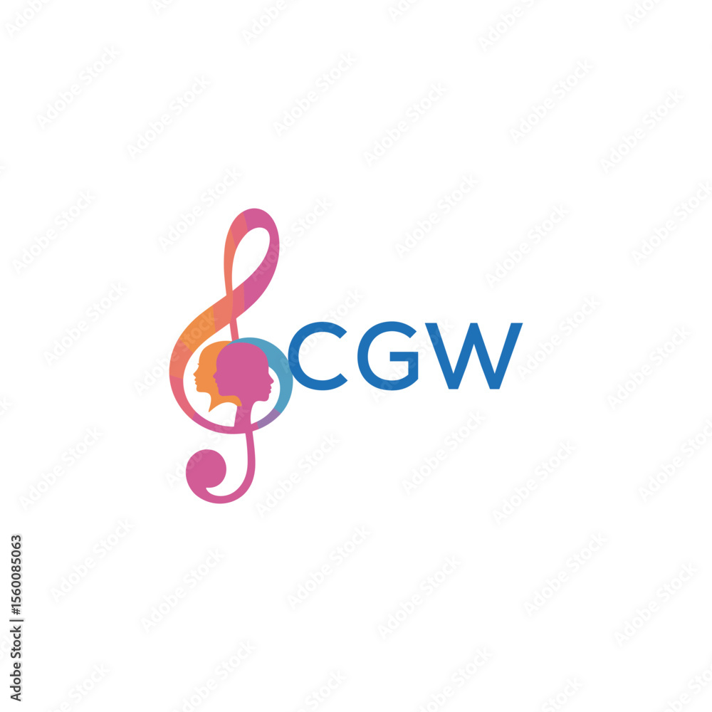 Fototapeta premium CGW “Abstract music school logo with people and melody icon” CGW Later Logo, “Modern music therapy logo with faces and note symbol” 
