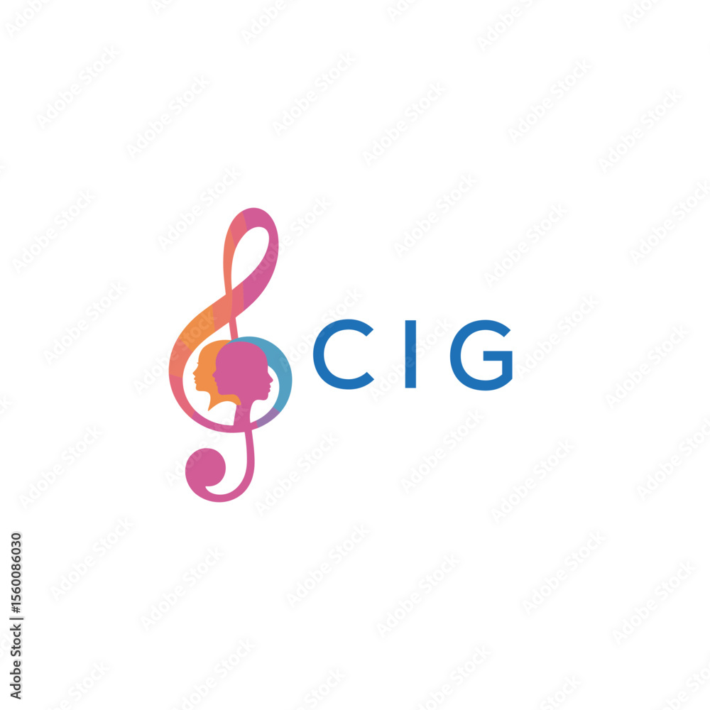 Obraz premium CIG “Abstract music school logo with people and melody icon” CIG Later Logo, “Modern music therapy logo with faces and note symbol” 