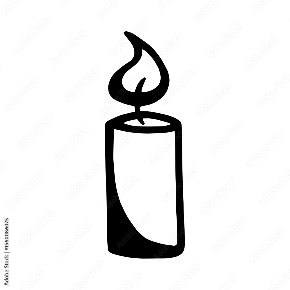 Obraz premium Vector image of burning candle in doodle style. Christmas or romantic design element. RGB