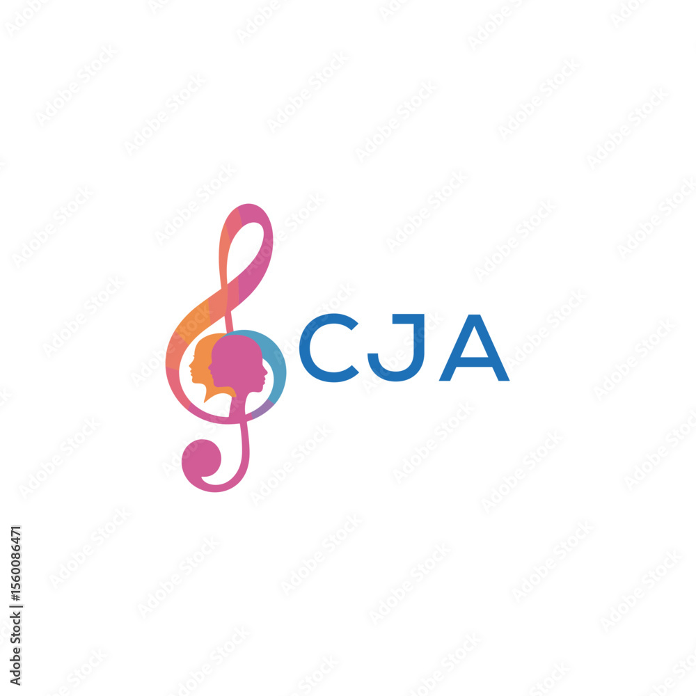 Fototapeta premium CJA “Abstract music school logo with people and melody icon” CJA Later Logo, “Modern music therapy logo with faces and note symbol” 