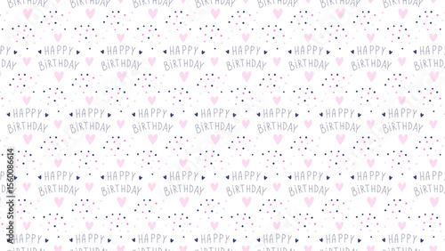 Photography A repeating pattern of happy birthday text hearts and dots on a white background