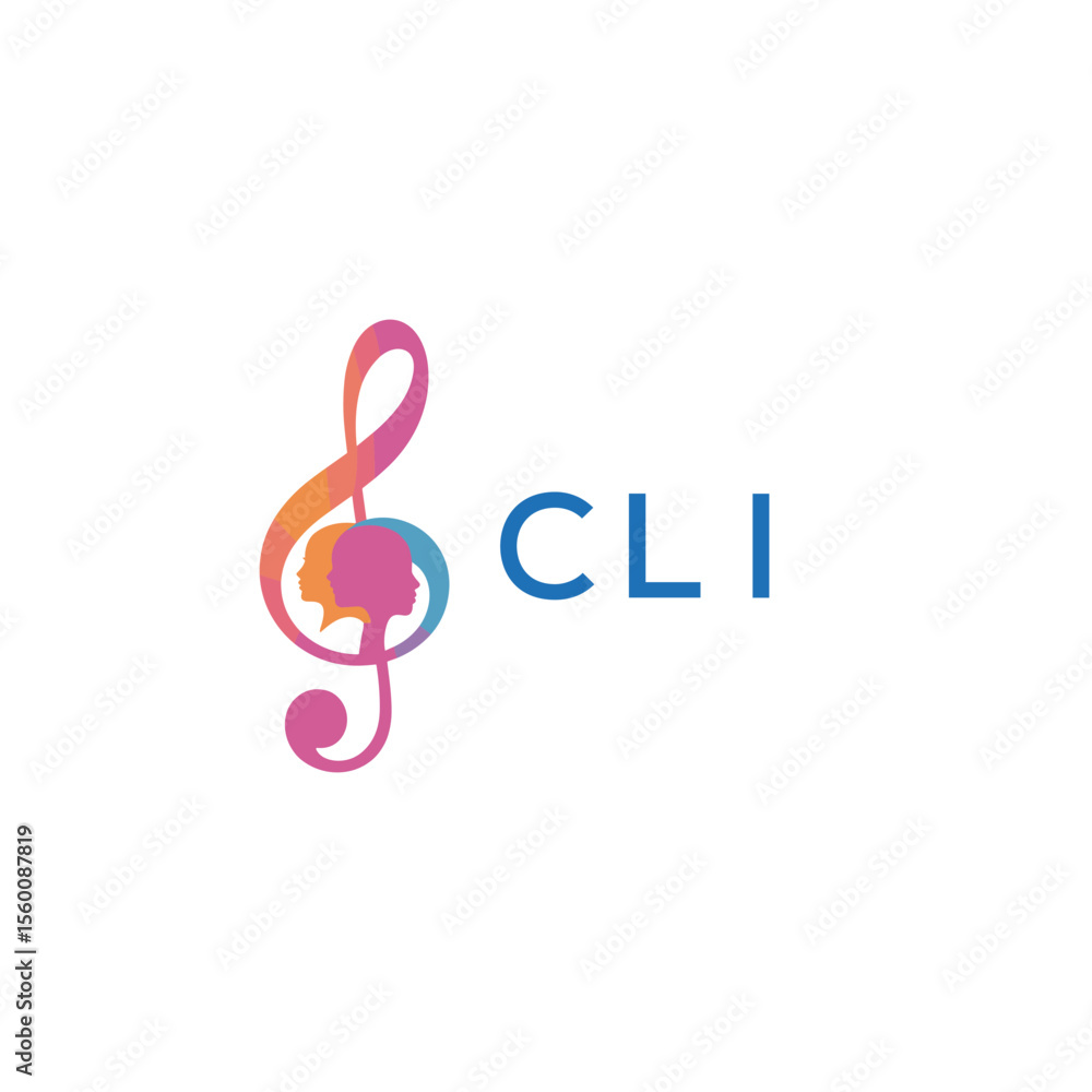 Fototapeta premium CLI “Abstract music school logo with people and melody icon” CLI Later Logo, “Modern music therapy logo with faces and note symbol” 
