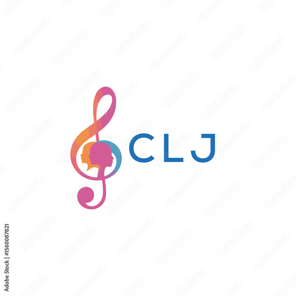 Obraz premium CLJ “Abstract music school logo with people and melody icon” CLJ Later Logo, “Modern music therapy logo with faces and note symbol” 