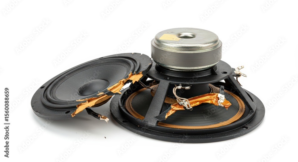 Fototapeta premium Broken Speaker Woofer, Damaged Audio Driver, Audio Repair