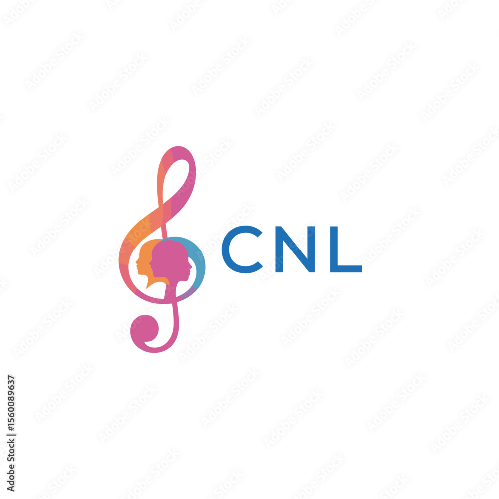 Fototapeta premium CNL “Abstract music school logo with people and melody icon” CNL Later Logo, “Modern music therapy logo with faces and note symbol” 