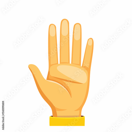 A cartoon illustration of a light-skinned hand displaying five fingers, palm facing forward, against a white background.