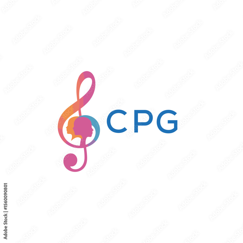Fototapeta premium CPG “Abstract music school logo with people and melody icon” CPG Later Logo, “Modern music therapy logo with faces and note symbol” 