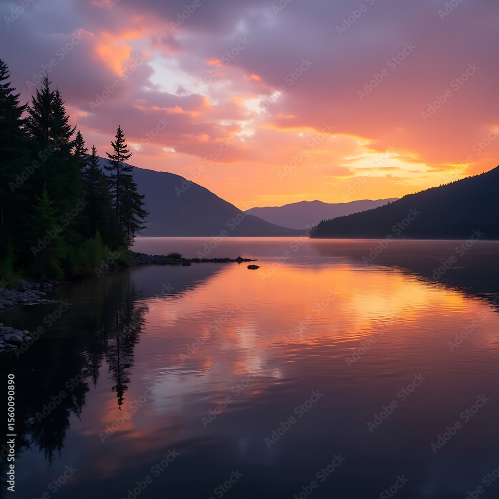 Fototapeta premium sunset over the lake