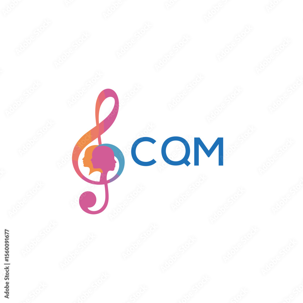 Fototapeta premium CQM “Abstract music school logo with people and melody icon” CQM Later Logo, “Modern music therapy logo with faces and note symbol” 