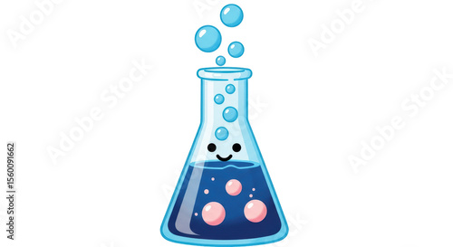 Isolated Cartoon Science Beaker with Bubbles