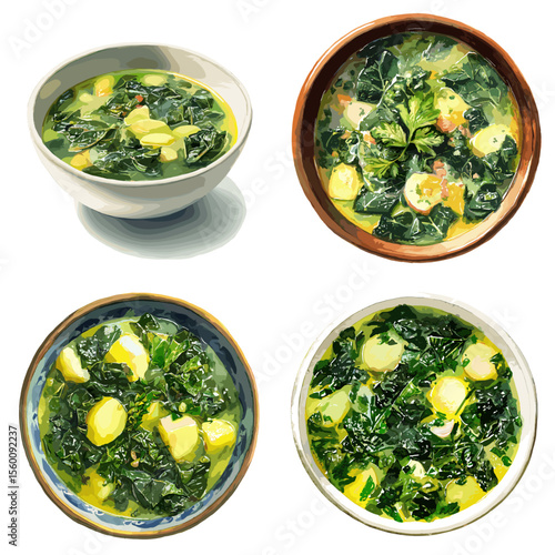 Green vegetable soup with kale and squash served in bowls, showcasing a healthy, comforting vegan dish perfect for clean eating and natural lifestyle.

