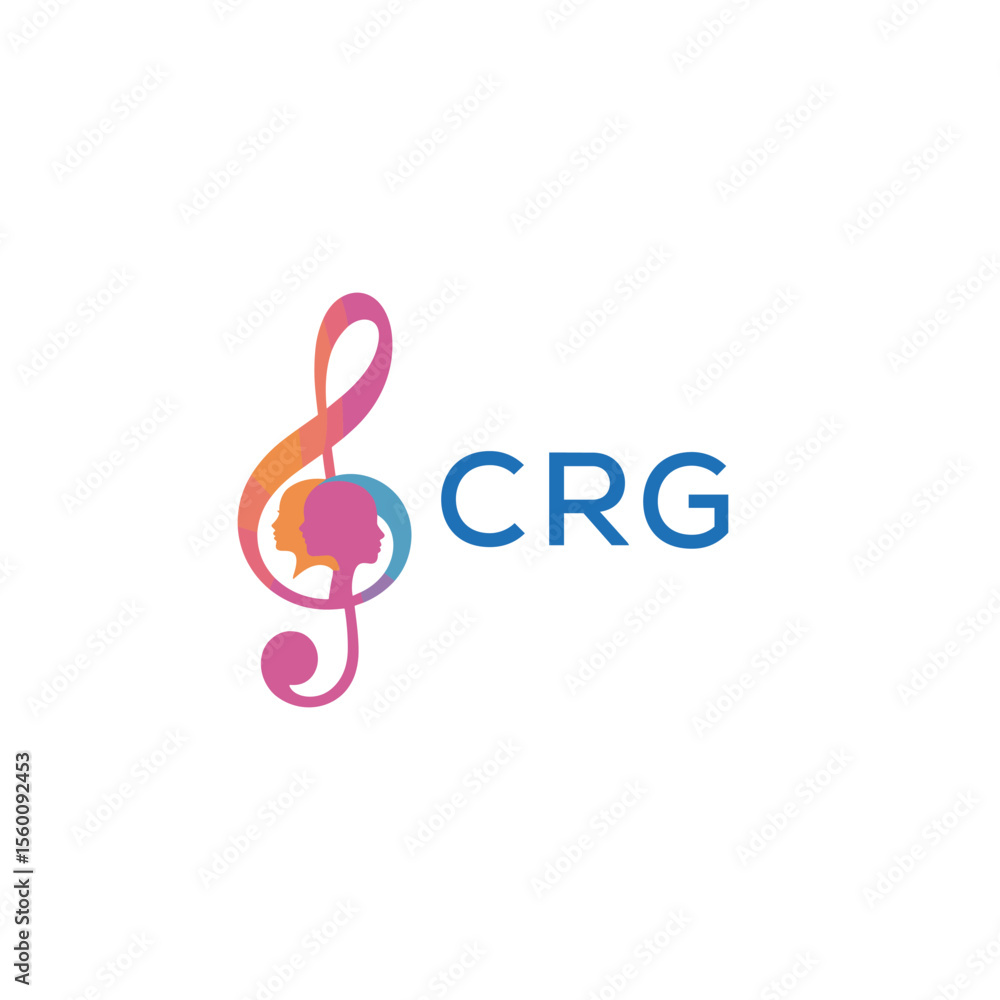 Obraz premium CRG “Abstract music school logo with people and melody icon” CRG Later Logo, “Modern music therapy logo with faces and note symbol” 