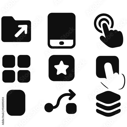 Solid Shortcut Icons. Solid style icons of shortcut tools: quick access icon, screen button, gesture icon, one-tap launcher,