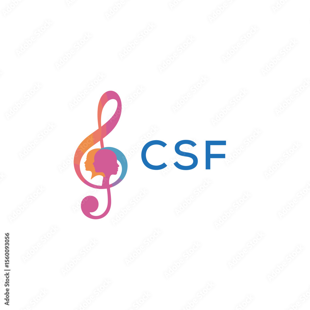 Fototapeta premium CSF “Abstract music school logo with people and melody icon” CSF Later Logo, “Modern music therapy logo with faces and note symbol” 