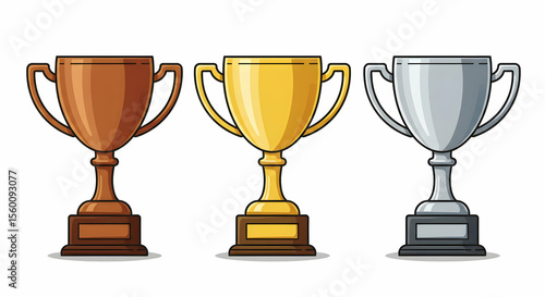 Gold Silver Bronze Trophy Cups Award Winning Success Achievement Champion Victory Prize Competition