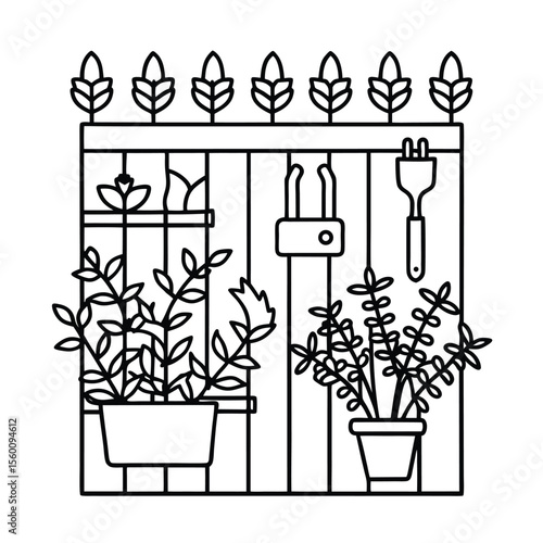 Decorative wall garden featuring flowers and fresh herbs Vector illustration