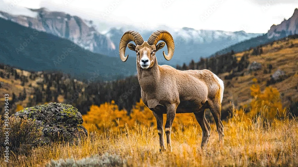 Naklejka premium Big Horn Sheep in Colorado Mountains, Majestic Animal