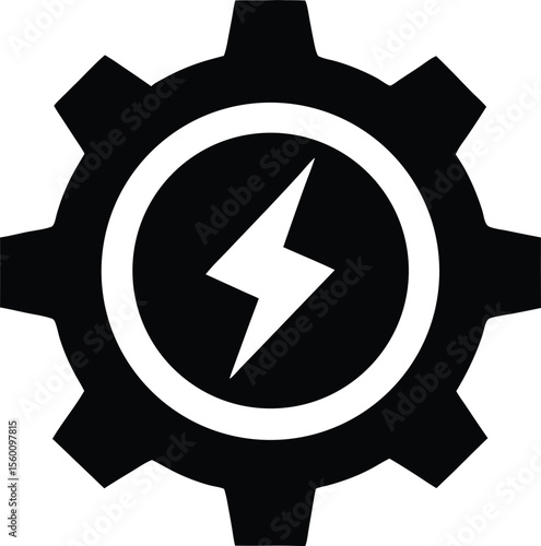 gear with a lightning bolt inside, symbolizing energy efficiency, green technology, and sustainable power systems.