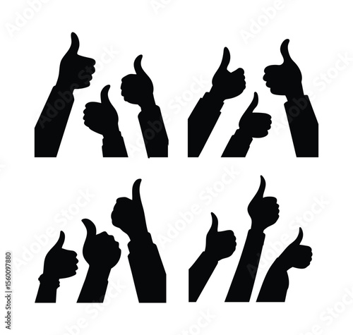  Thumbs-Up Hand Silhouette Collection – Hand-Drawn Black and White Approval Gesture Set