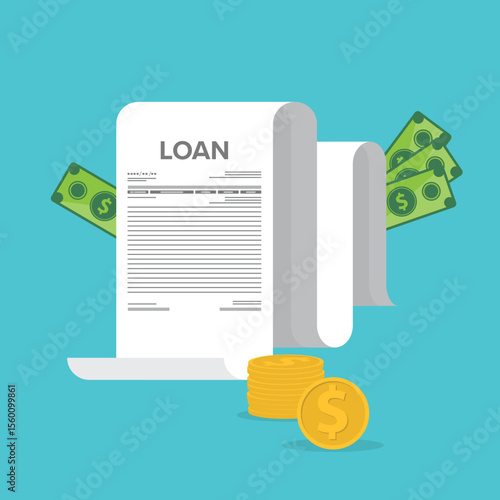 Finance management. Loan agreement. Mortgage money credit. Loan disbursement, quick loan service, easy credit.	
