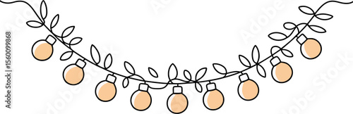 Single one line Festoon, garland with bulbs drawing with one editable continuous line. silhouette on white background	