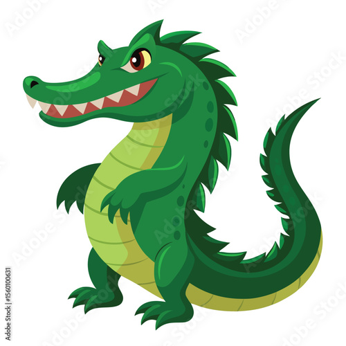 A powerful crocodile with its strong tail, isolated on a clean white background, a formidable reptile predator.